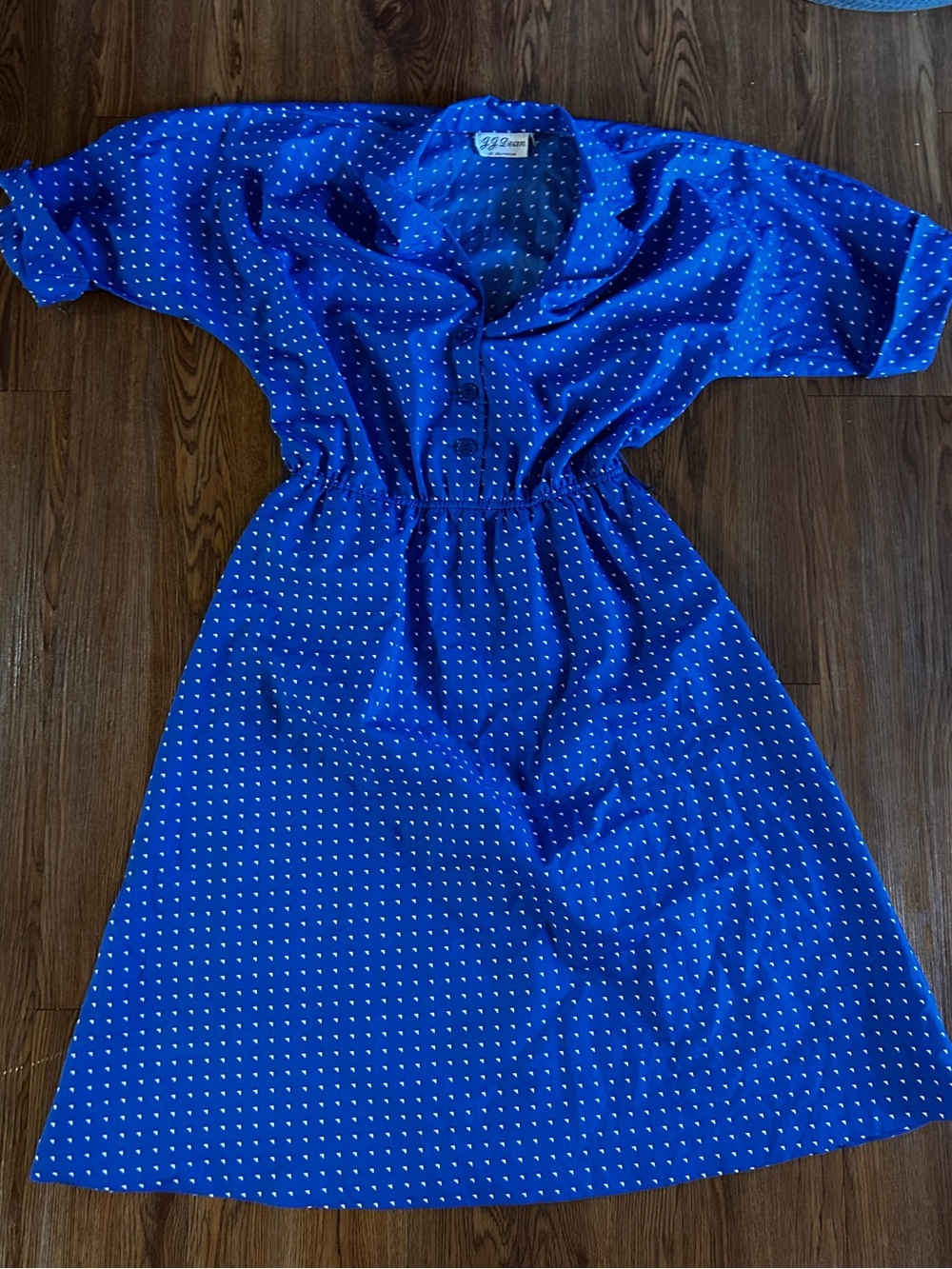 Polka Dot Royal Blue Midi Dress with Elastic Waist